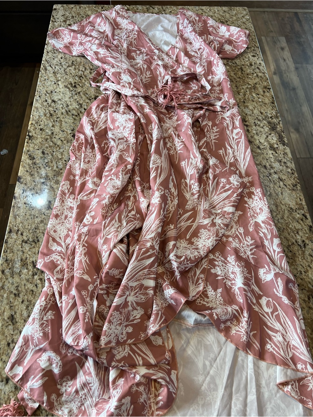 Dusty Rose Floral High-Low Wrap Dress